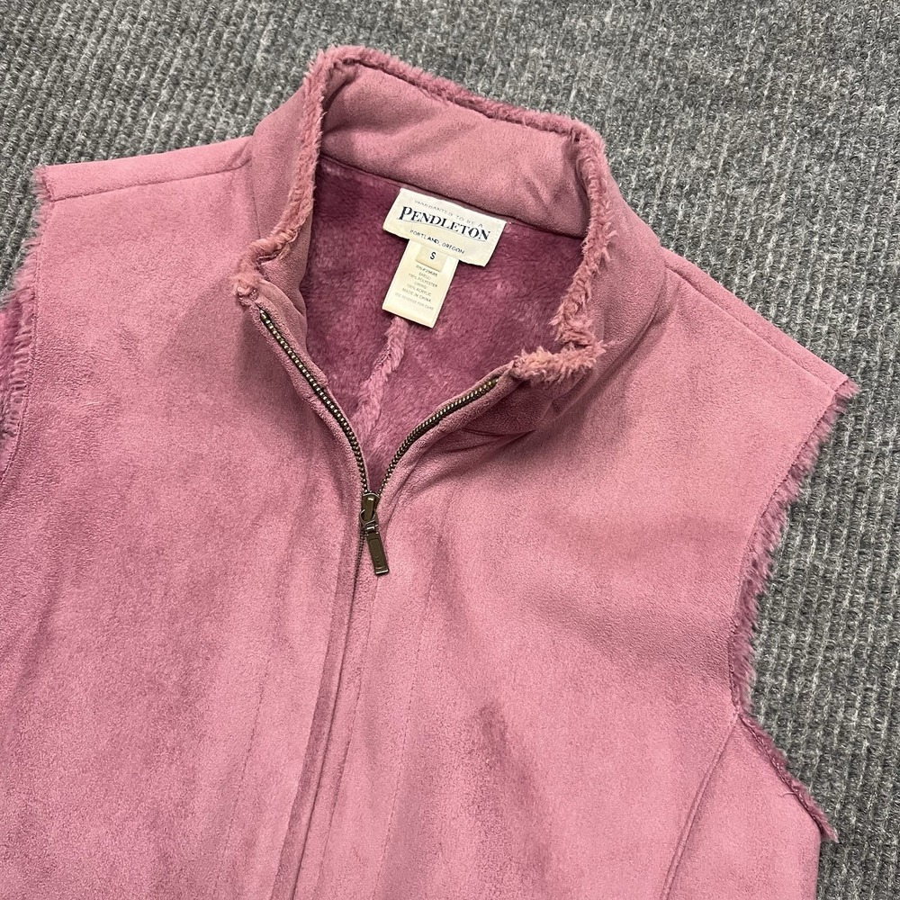 Pendleton Womens SMALL Vest Raspberry‎ Suede Faux Fur Full Zip Pockets Outdoors